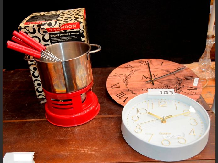 TYPHOON FONDUE SET & 2 x WALL CLOCKS