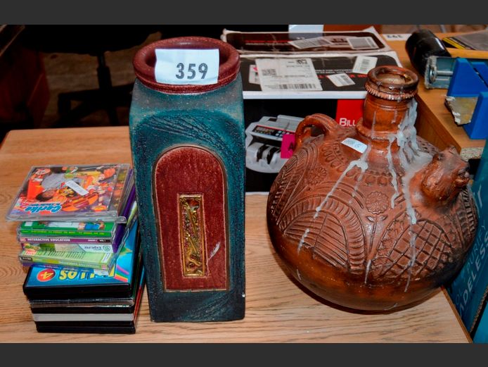 LOT: DVD's & CD's & 2 x CERAMIC VASES, 37cm High & 35cm High [14,15]
