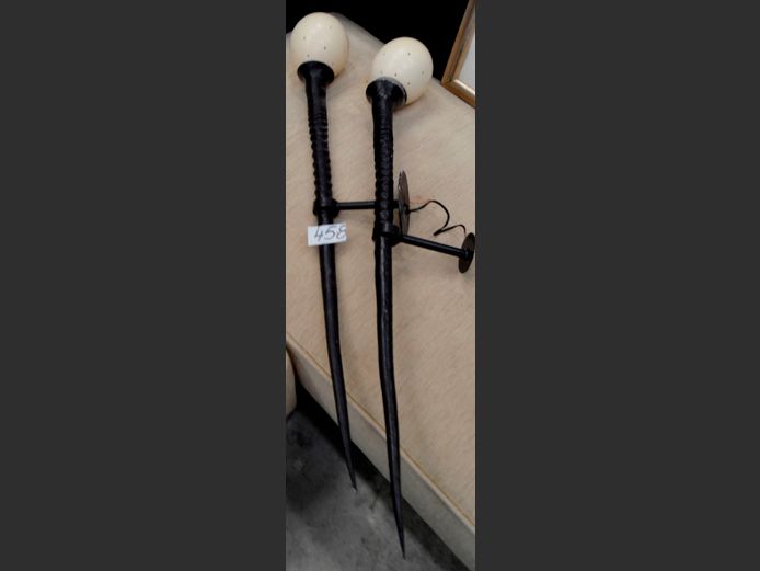PAIR FAUX SABLE HORN WALL MOUNT LIGHTS WITH OSTRICH EGG SHELL SHADES, Average length = 93cm