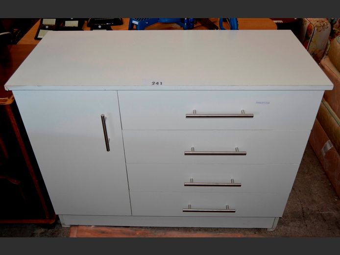 WHITE SINGLE DOOR, 4-DRAWER COMPACTUM, 103 x 45 x 81cm [Edging peeling] [#: 415182325]