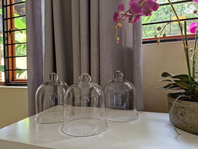 Set of 3 Thick Clear Glass Cake Domes