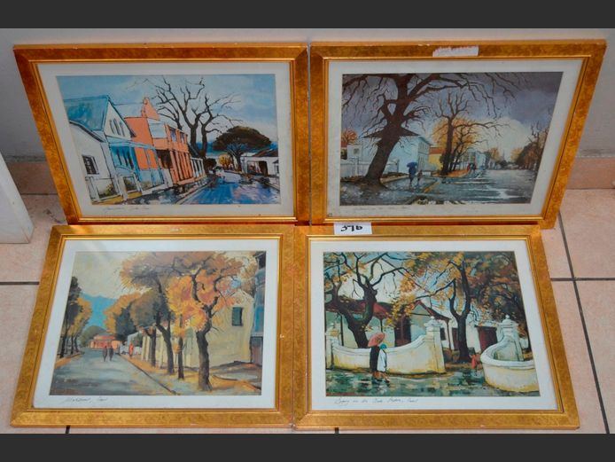 SET OF 4 GILT FRAMED PRINTS "PAARL", 35 x 28cm