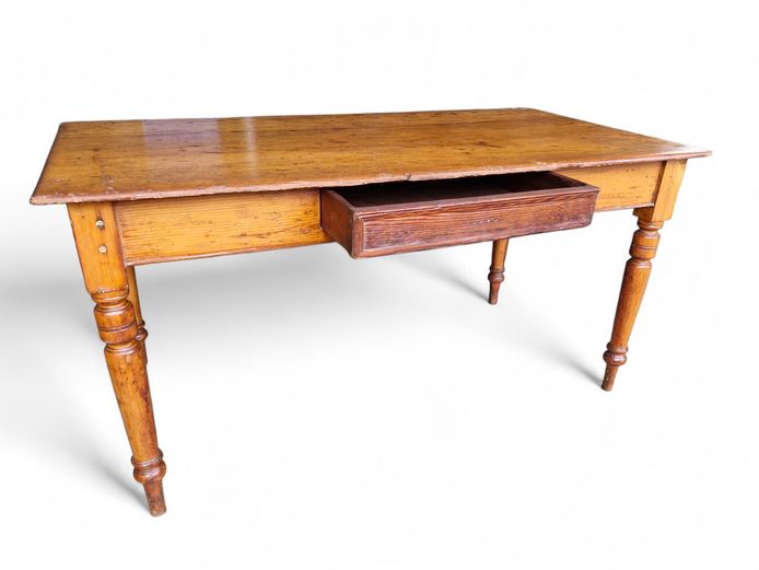 19th Century Oregon Wood Table with Cutlery Drawer