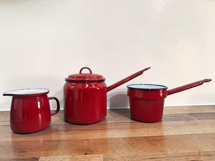 Vintage Polish Red Enamelware Kitchen Set (3 Piece)
