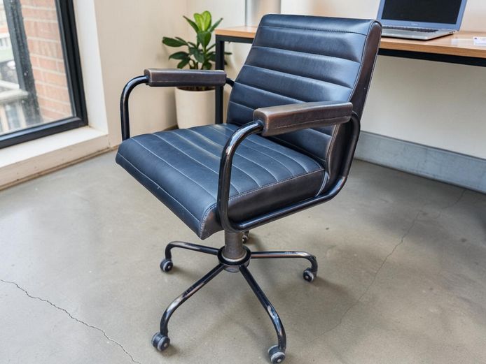Vintage Mid-Century Style Ribbed Faux Leather Office Chair