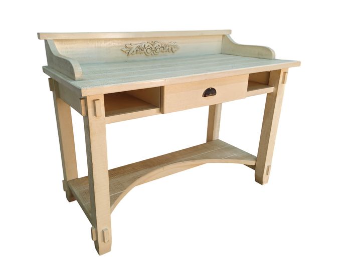 Vintage-Style Console Table with Carved Backsplash and Storage