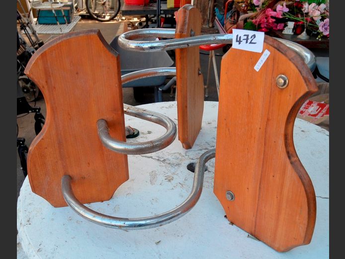 PINE & CHROME CIRCULAR TABLE BASE, 70cm Diameter x 45cm High [No top, rusty]