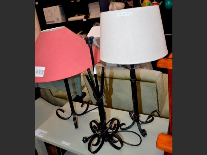 LOT OF 3: METAL TABLE LAMPS, 47cm, 52cm & 45cm High [1 shade needed]