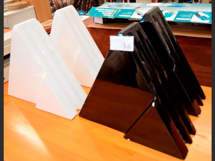 SET OF 4 BLACK & WHITE CERAMIC COFFEE TABLE BASES, 40 x 13 x 35cm [Chips to some]