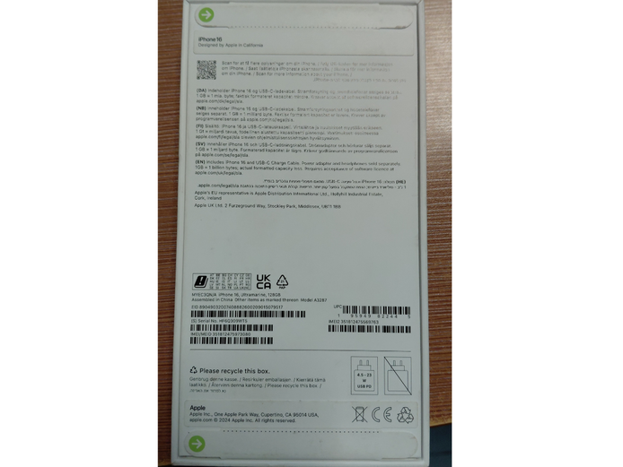 APPLE IPHONE 16 ULTRAMARINE 128GB MODEL: A3287