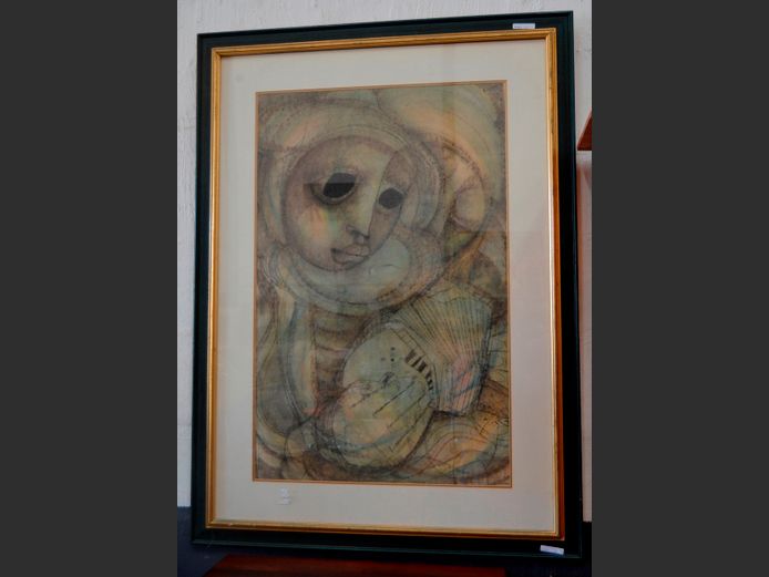 FRAMED MIXED MEDIA "FACE", 83.5 x 53.5cm