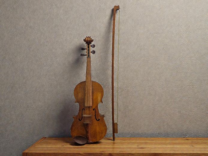 Vintage Wooden Violin with Bow