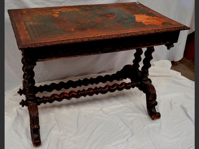 ANTIQUE OAK BARLEY TWIST TABLE, 105 x 63 x 75cm [Inlay needs replacing]