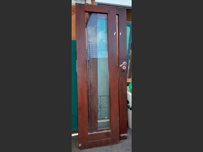 PAIR MERANTI & GLASS DOORS, 202 x 122cm