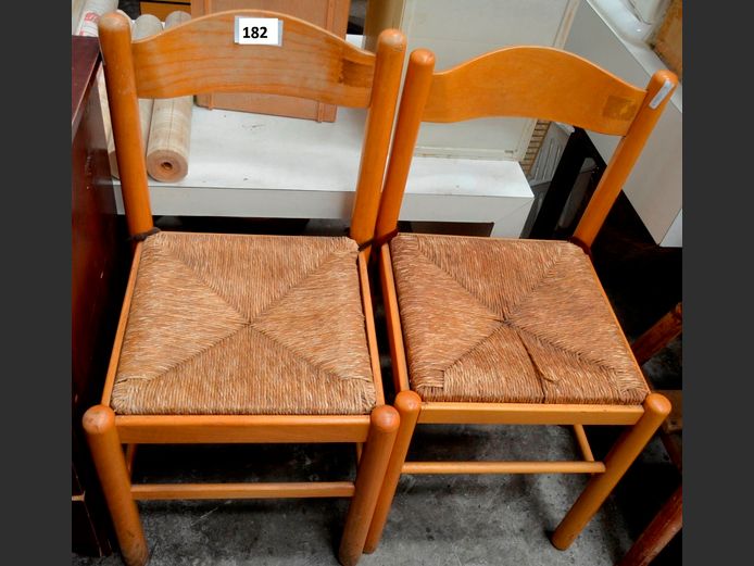 PAIR BEECHWOOD CHAIRS WITH WOVEN SEAGRASS SEATS [Seats worn]