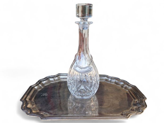 Vintage Heavy Crystal Decanter on Silver Plated Tray