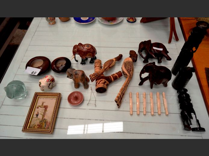ELEPHANT ORNAMENTS, IVORY CHOPSTICK HOLDERS, etc