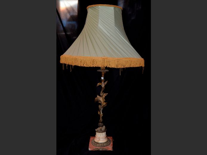 BRONZE & MARBLE BASE TABLE LAMP WITH SHADE, 97cm High