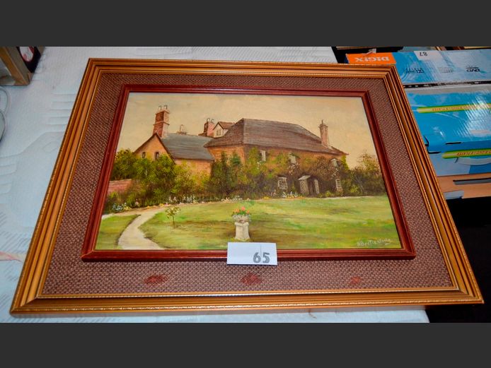 FRAMED OIL ON BOARD "HOUSE" SIGNED H. BEETLESTONE, 44.5 x 32cm