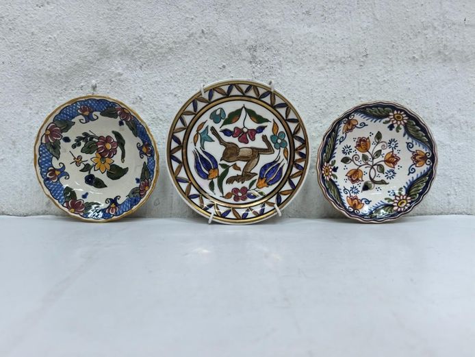Hand-Painted Miniature Faience Plates: Dutch Royal Tichelaar Makkum & Greek Rhodes-Lindos