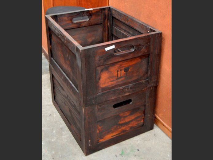 PAIR DARK STAINED CRATES, 52 x 42 x 30cm