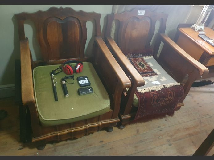 PAIR BLACKWOOD ARMCHAIRS WITH RIEMPIES SEATS & CUSHIONS, 65 x 68 x 86cm