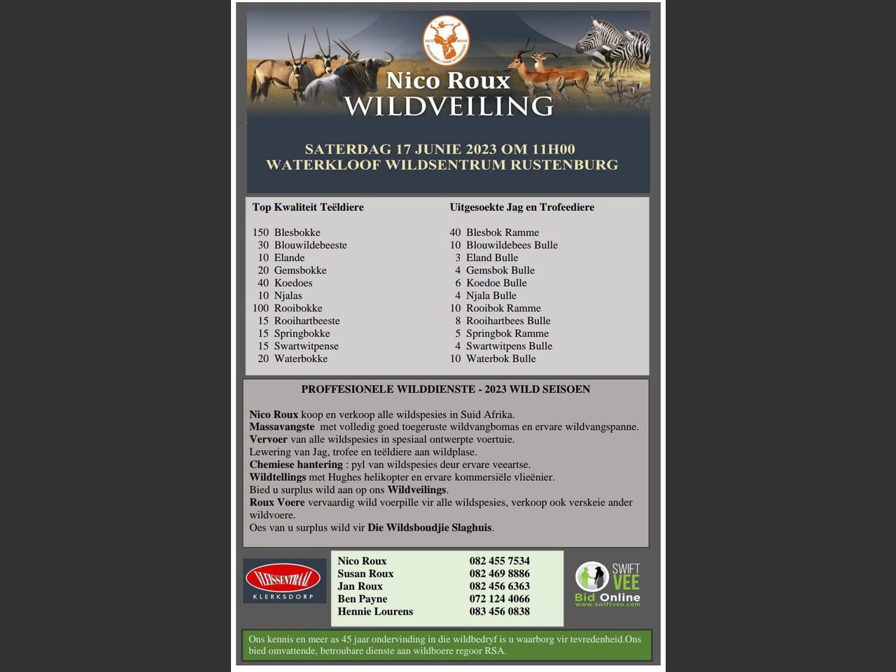 NICO ROUX WILDSVEILING | SwiftVEE | South Africa’s Leading Online ...