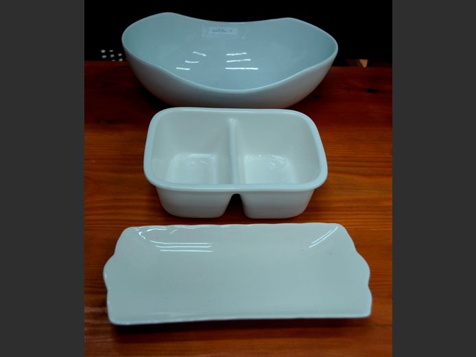 WHITE CERAMIC BOWL, SNACK DISH, etc