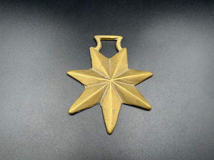 Vintage Brass Horse Harness Medallion – Faceted Seven-Pointed Star Design