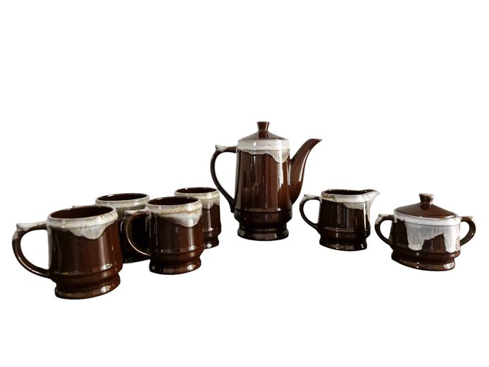 Mid-Century Japanese Drip Glaze Ceramic Coffee/Tea Set - 7 Pieces