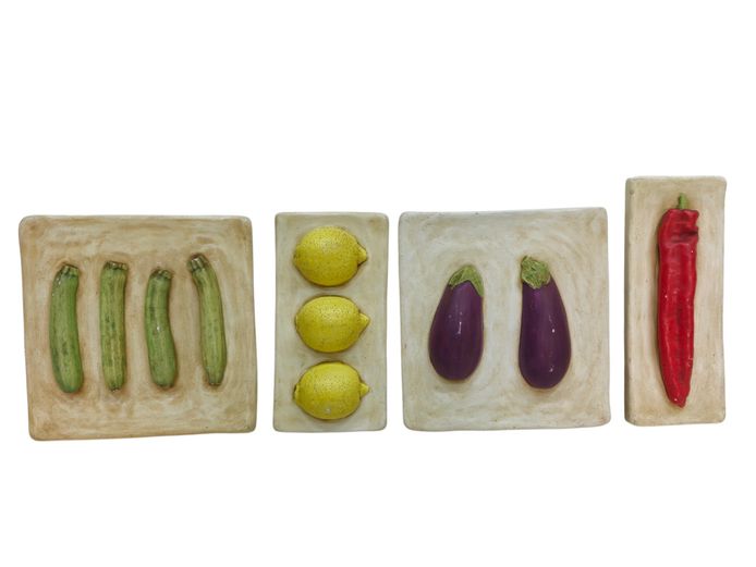 Set of 4 Tuscan-Style Relief Ceramic Wall Plaques / Plates