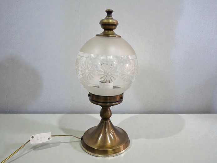 Vintage Table Lamp with Floral Cut Glass Globe