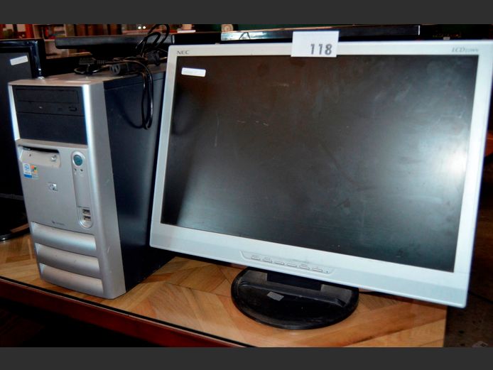 HP DESKTOP PC & 22" NEC MONITOR [Switch on, monitor cracked]