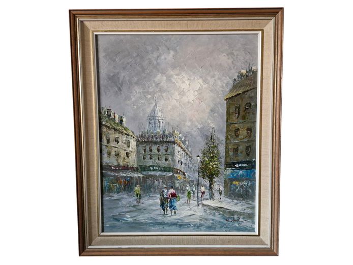 K. Neil (20th Century) Original "Parisian Street Scene" Oil Painting