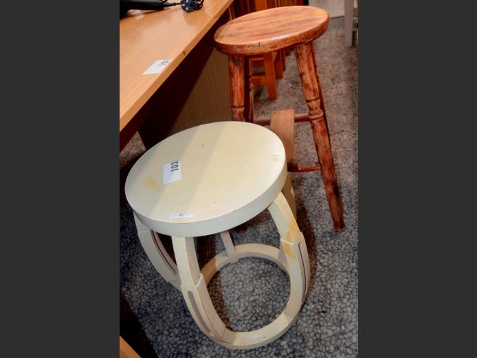PINE STOOL & WHITE CIRCULAR SIDE TABLE [Need some TLC]