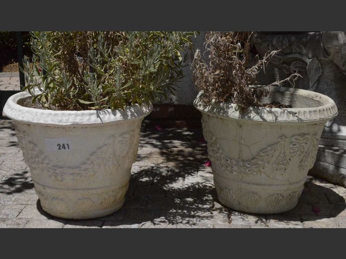 PAIR CONCRETE PLANTERS WITH PLANTS, 42cm Diameter x 34cm High