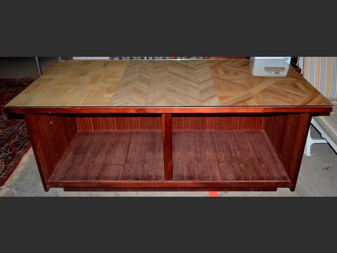 IMBUIA GLASS TOP WORK TABLE, 202 x 92 x 92cm