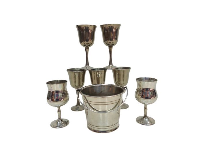 Vintage Silver-Plated Goblet & Ice Bucket Set