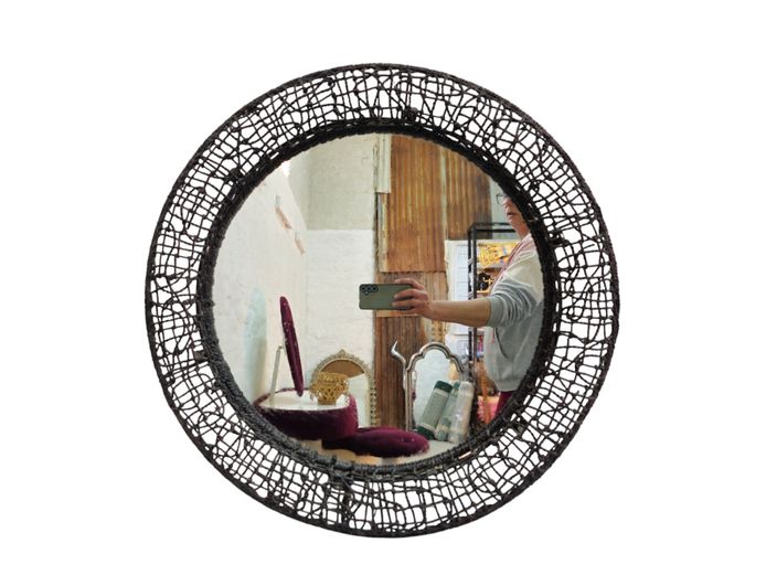 Decorative Round Mirror with Intricate Woven Frame