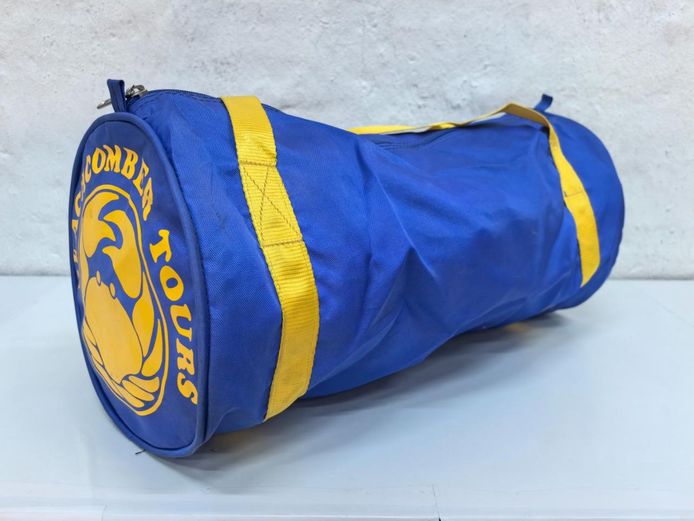 Beachcomber Tours Vintage Blue & Yellow Barrel Duffle Bag