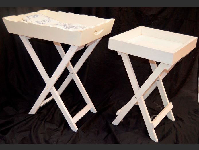 LOT OF 2: WHITE PAINTED BUTLER'S TRAYS, 59 x 43 x 72cm & 42 x 42 x 64cm