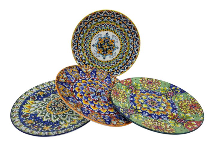 Set of 4 Italian Moretti Ceramic Dinner Plates with Mandala Patterns