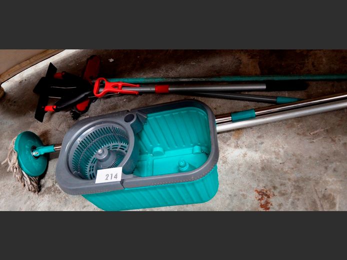 MOP BUCKET, MOPS, BROOM, etc