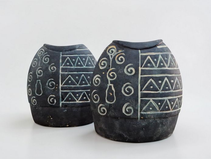 Pair of Thancoupie Style Studio Pottery Vessels