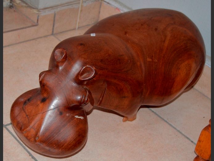 WOODEN HIPPO, 60 x 30 x 30cm