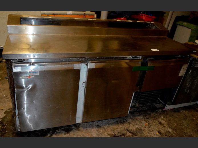 STAINLESS STEEL 2½-DOOR PIZZA BACK BAR FRIDGE, 183 x 74 x 104cm [Dead, no inserts]