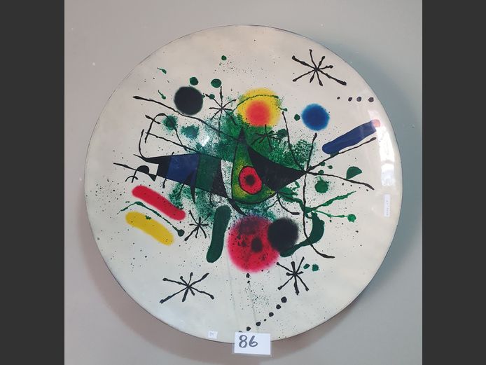 GLASS FIBRE HAND PAINTED DECORATIVE WALL PLATE "ABSTRACT", 67cm Diameter