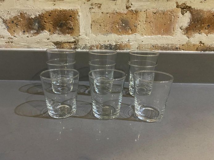 Set of 9 Vintage Clear Glass Rocks Glasses