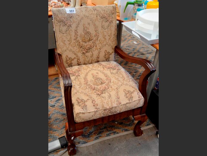 IMBUIA BALL & CLAW ARMCHAIR [Upholstery worn]