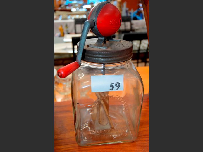 VINTAGE GLASS BUTTER CHURN